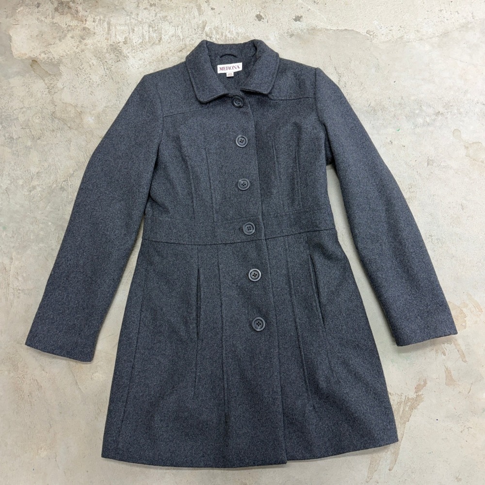 Merona Women Charcoal Gray Wool Blend Button Front Coat Jacket‎ Size Medium